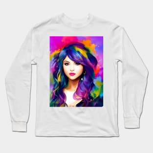 Beautiful Woman in Vibrant Color Splash Long Sleeve T-Shirt